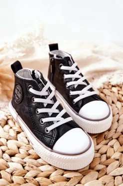 Chłopięce|Dziewczęce></noscript>Big Star Shoes Dziecięce Wysokie Trampki BIG STAR II374003 Czarne