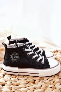 Chłopięce|Dziewczęce></noscript>Big Star Shoes Dziecięce Wysokie Trampki BIG STAR II374003 Czarne