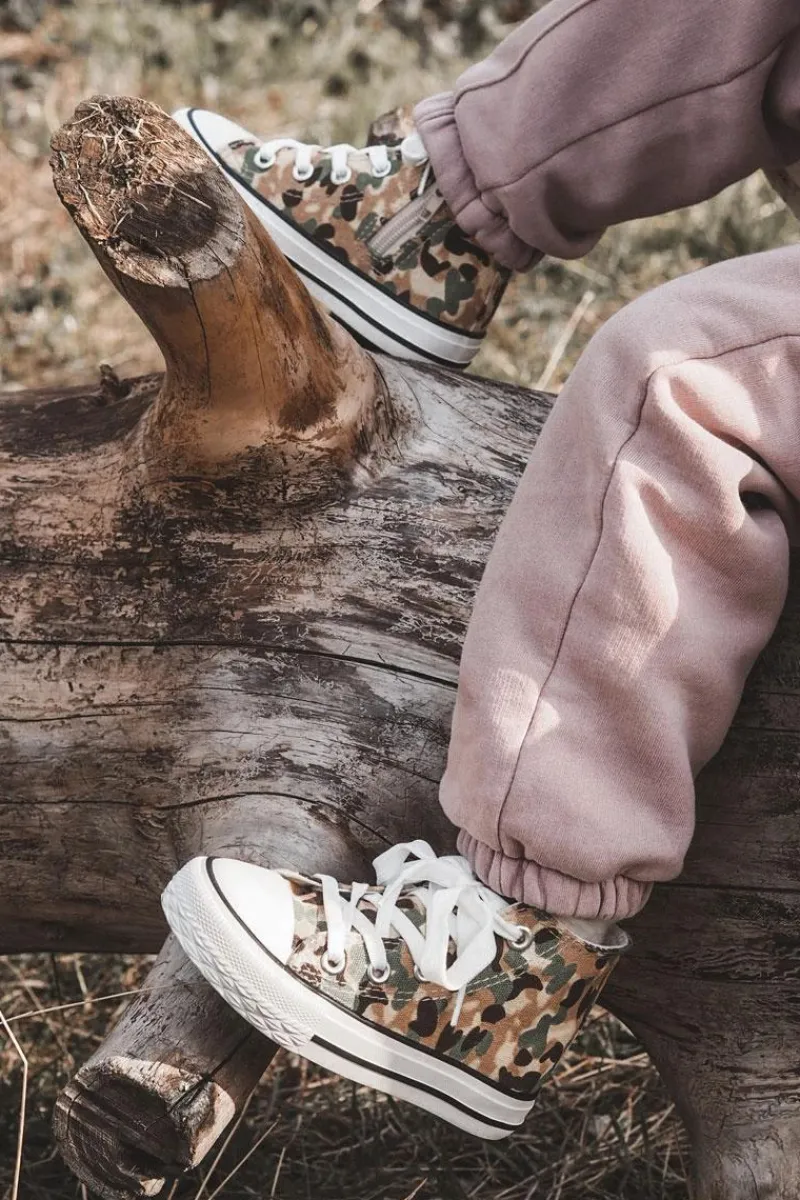 Sale Dziecięce Wysokie Trampki Na Suwak Beżowo-Zielone Filemon Dzieci Chłopięce|Dziewczęce