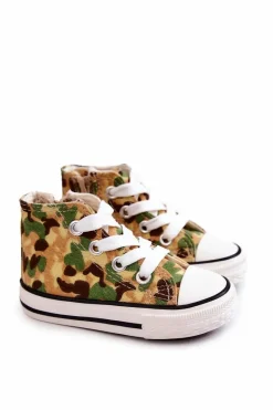 Sale Dziecięce Wysokie Trampki Na Suwak Beżowo-Zielone Filemon Dzieci Chłopięce|Dziewczęce