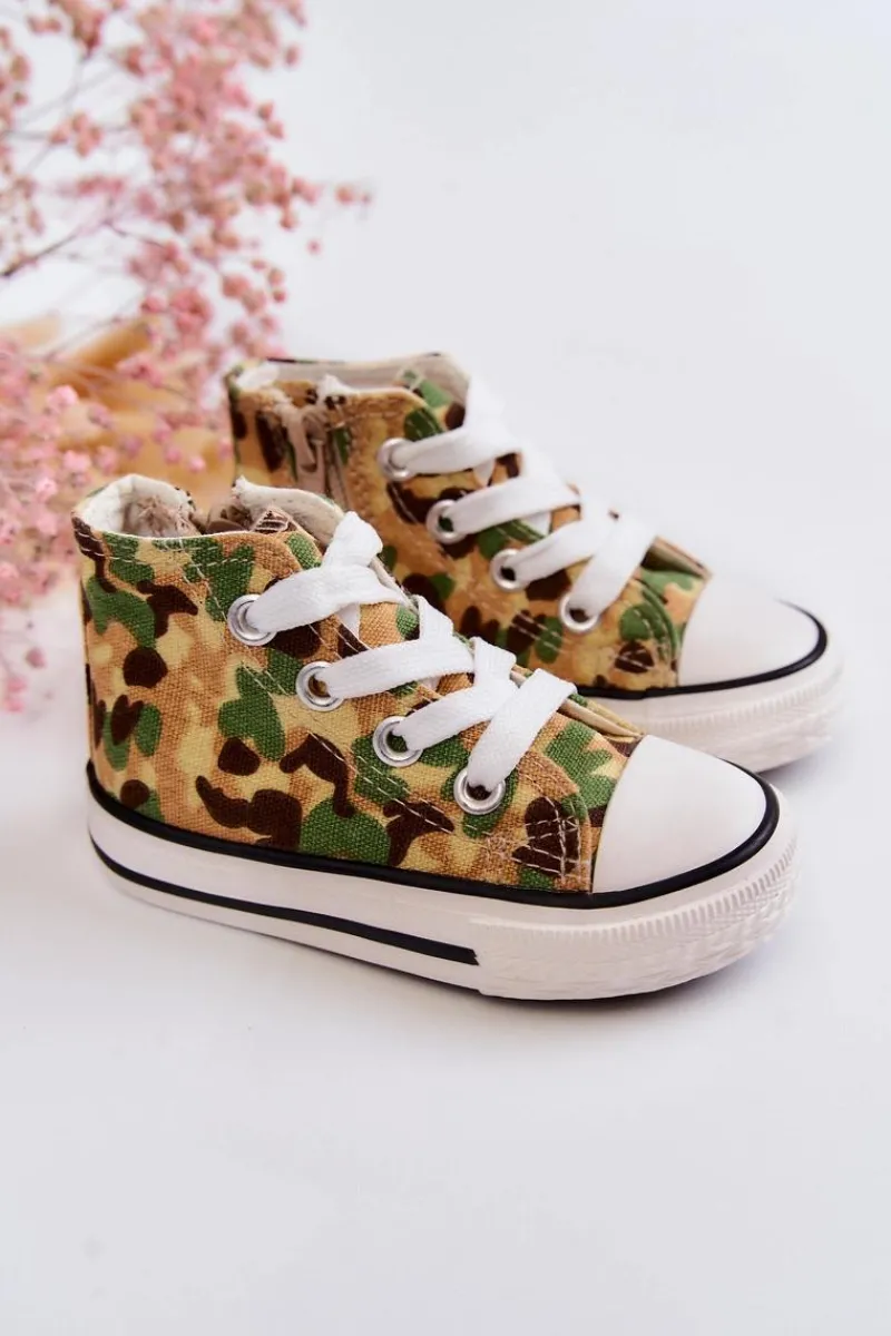 Sale Dziecięce Wysokie Trampki Na Suwak Beżowo-Zielone Filemon Dzieci Chłopięce|Dziewczęce