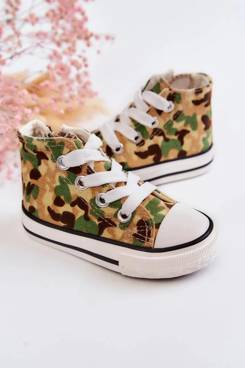 Sale Dziecięce Wysokie Trampki Na Suwak Beżowo-Zielone Filemon Dzieci Chłopięce|Dziewczęce