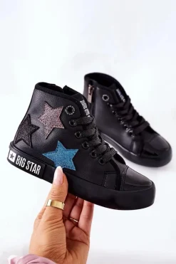 Sale Dziecięce Wysokie Trampki Z Suwakiem BIG STAR II374028 Czarne Damskie Dziewczęce|Trampki Damskie Big Star