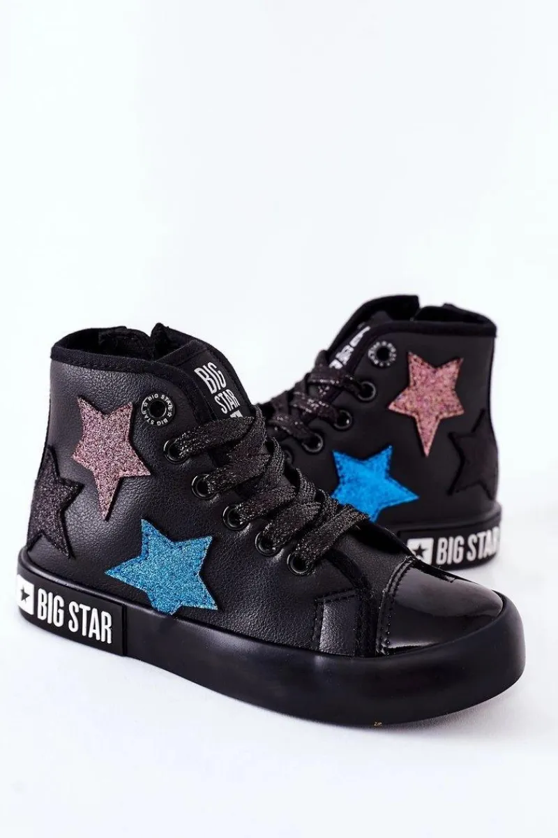 Sale Dziecięce Wysokie Trampki Z Suwakiem BIG STAR II374028 Czarne Damskie Dziewczęce|Trampki Damskie Big Star
