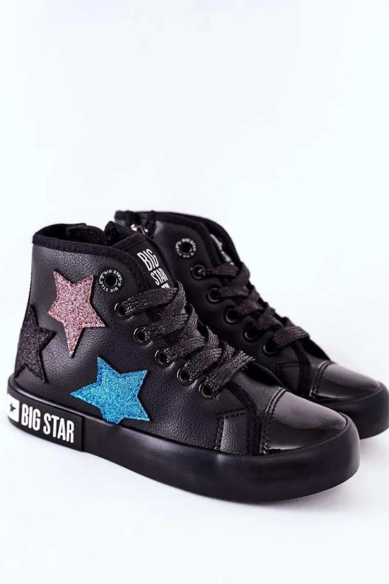 Sale Dziecięce Wysokie Trampki Z Suwakiem BIG STAR II374028 Czarne Damskie Dziewczęce|Trampki Damskie Big Star