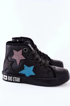 Sale Dziecięce Wysokie Trampki Z Suwakiem BIG STAR II374028 Czarne Damskie Dziewczęce|Trampki Damskie Big Star