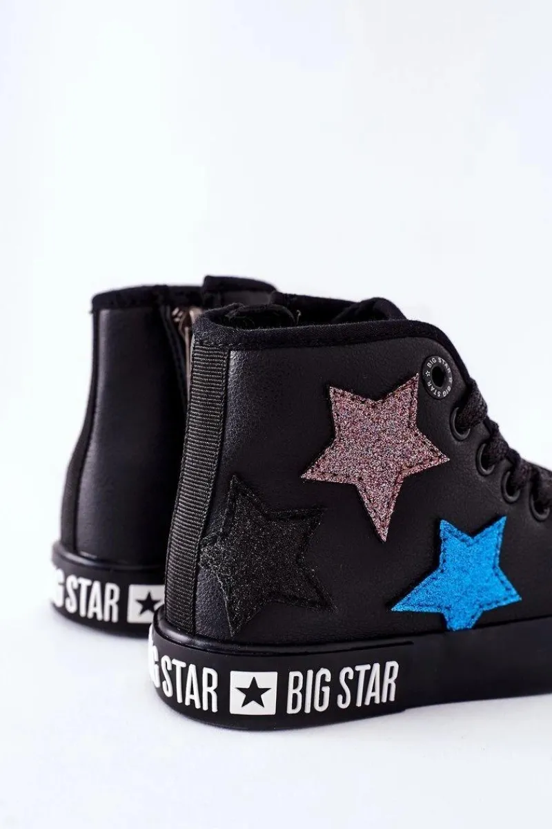 Sale Dziecięce Wysokie Trampki Z Suwakiem BIG STAR II374028 Czarne Damskie Dziewczęce|Trampki Damskie Big Star