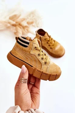 Outlet Boto Dziecięce Wysokie Trampki Na Suwak Camel Boone Brązowy