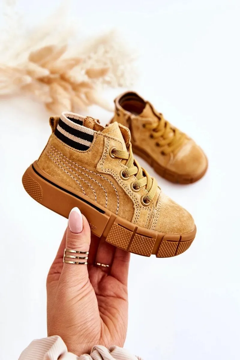 Outlet Boto Dziecięce Wysokie Trampki Na Suwak Camel Boone Brązowy