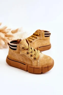 Outlet Boto Dziecięce Wysokie Trampki Na Suwak Camel Boone Brązowy