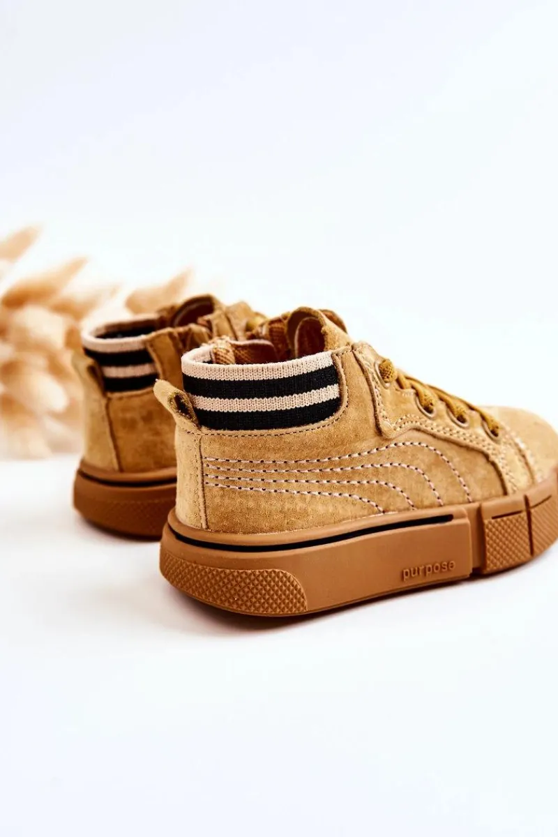 Outlet Boto Dziecięce Wysokie Trampki Na Suwak Camel Boone Brązowy