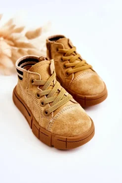 Outlet Boto Dziecięce Wysokie Trampki Na Suwak Camel Boone Brązowy