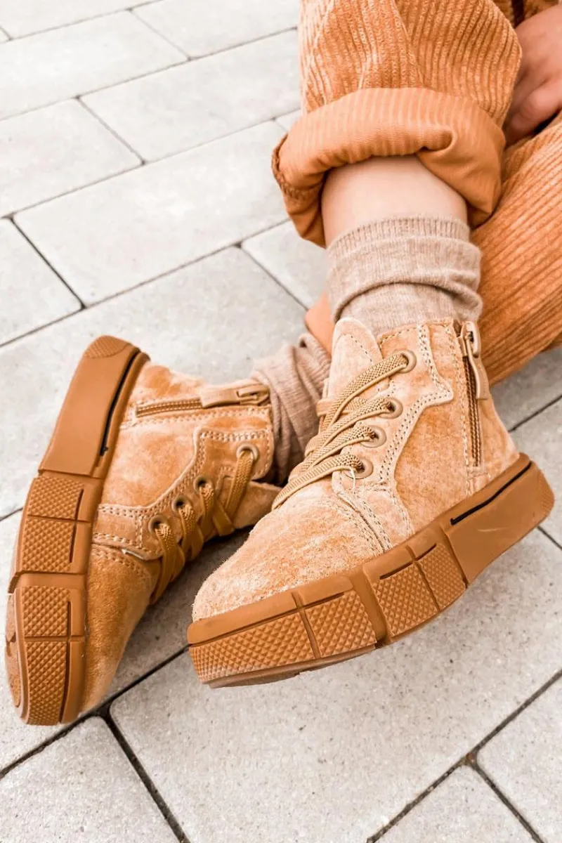 Outlet Boto Dziecięce Wysokie Trampki Na Suwak Camel Boone Brązowy