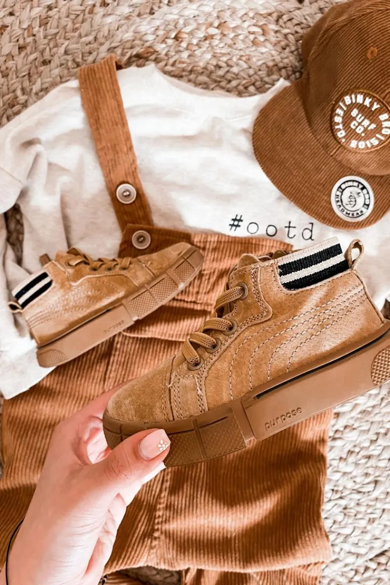 Outlet Boto Dziecięce Wysokie Trampki Na Suwak Camel Boone Brązowy