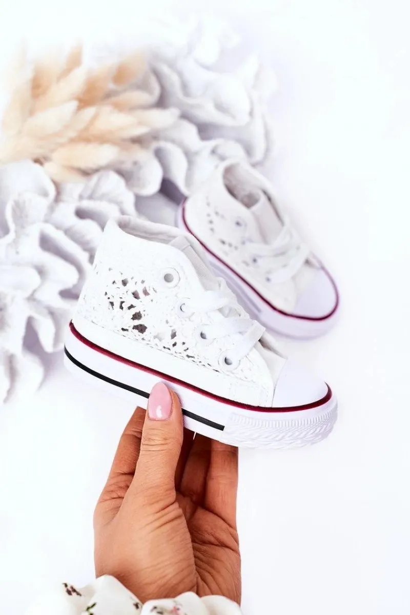 Dziewczęce|Back To School>Boto Dziecięce Wysokie Trampki Z Koronką Białe Roly-Poly