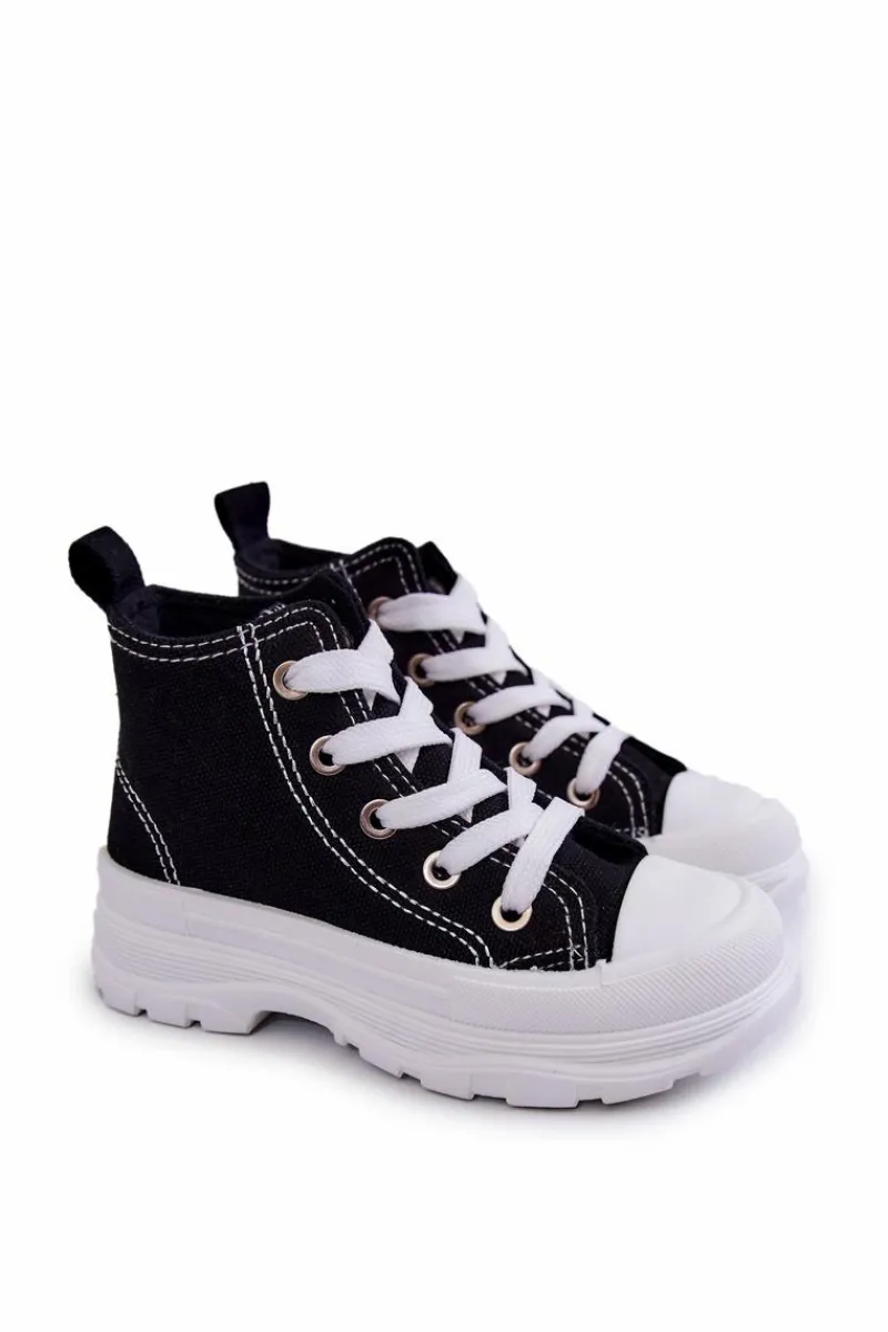 Online Boto Dziecięce Wysokie Trampki Wiązane Czarno-Białe Freeze