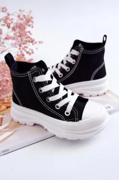 Online Boto Dziecięce Wysokie Trampki Wiązane Czarno-Białe Freeze
