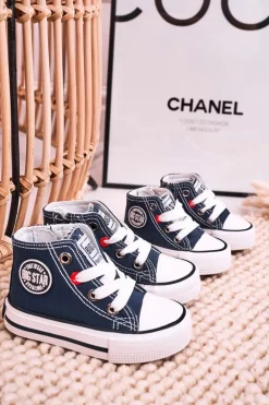 Clearance Big Star Shoes Dziecięce Wysokie Trampki Z Suwakiem BIG STAR HH374189 Granatowe Niebieski