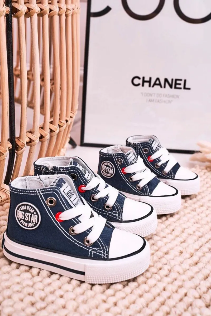 Clearance Big Star Shoes Dziecięce Wysokie Trampki Z Suwakiem BIG STAR HH374189 Granatowe Niebieski