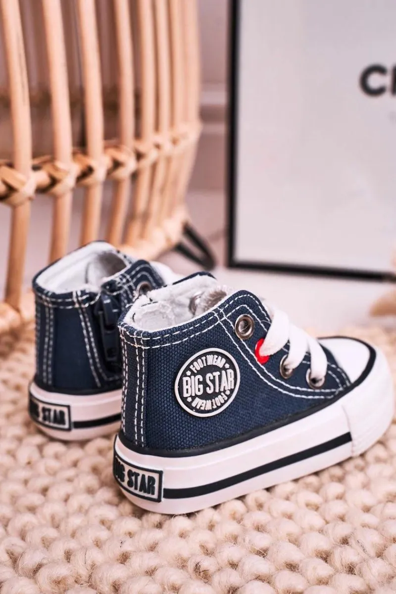 Clearance Big Star Shoes Dziecięce Wysokie Trampki Z Suwakiem BIG STAR HH374189 Granatowe Niebieski