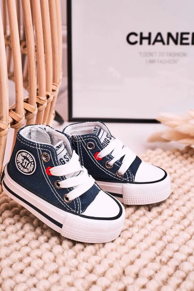 Clearance Big Star Shoes Dziecięce Wysokie Trampki Z Suwakiem BIG STAR HH374189 Granatowe Niebieski