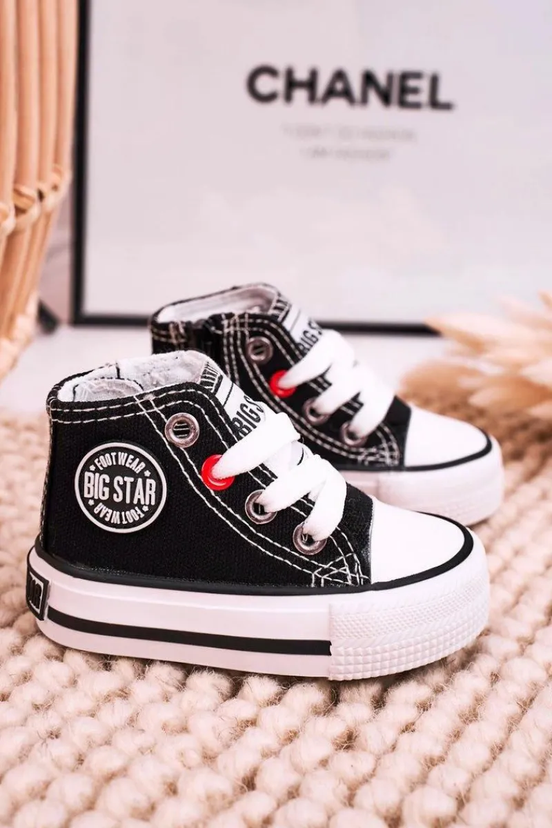 Discount Dziecięce Wysokie Trampki Z Suwakiem BIG STAR HH374188 Czarne Dzieci Chłopięce|Dziewczęce