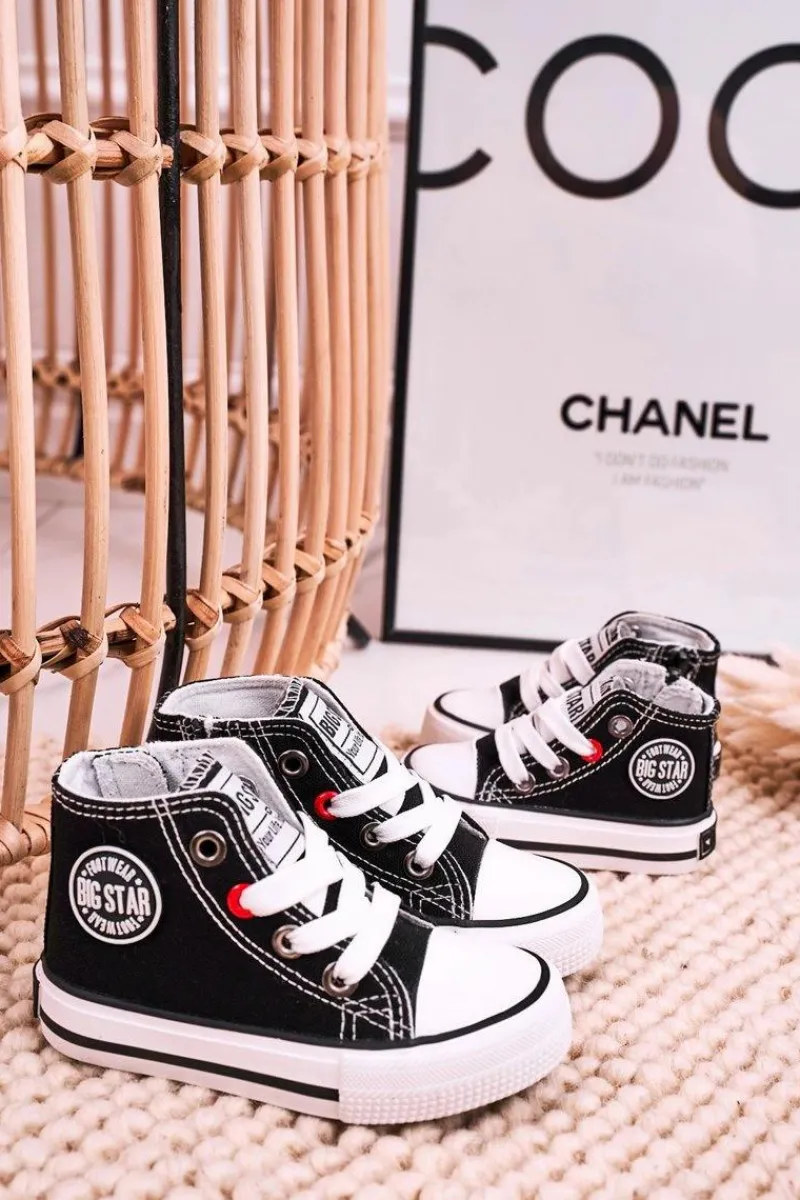 Discount Dziecięce Wysokie Trampki Z Suwakiem BIG STAR HH374188 Czarne Dzieci Chłopięce|Dziewczęce