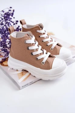 Hot Dziecięce Wysokie Trampki Wiązane Jasnobrązowe Freeze Dzieci Chłopięce|Dziewczęce