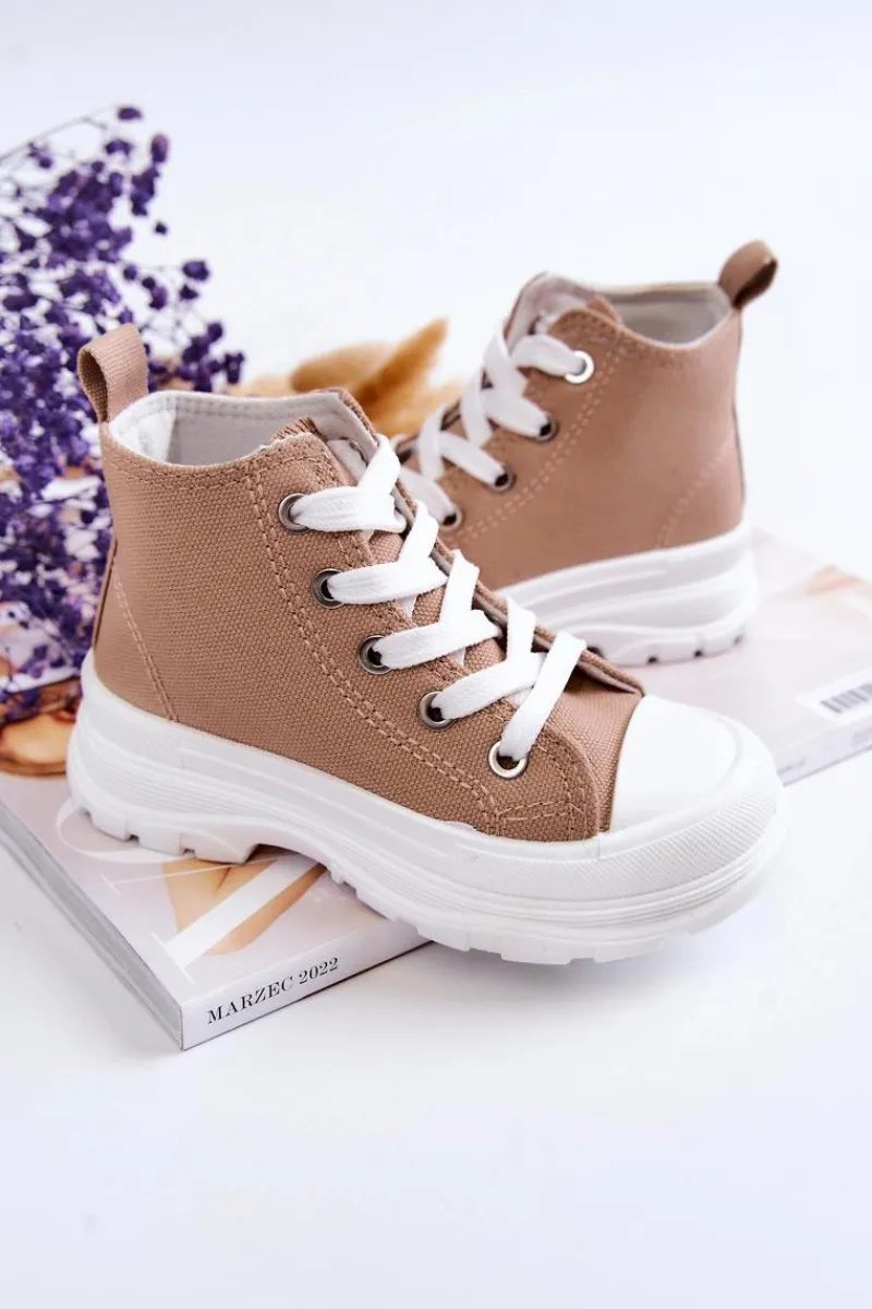 Hot Dziecięce Wysokie Trampki Wiązane Jasnobrązowe Freeze Dzieci Chłopięce|Dziewczęce