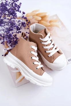 Hot Dziecięce Wysokie Trampki Wiązane Jasnobrązowe Freeze Dzieci Chłopięce|Dziewczęce