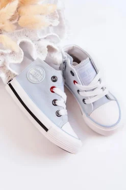 Best Dziecięce Wysokie Trampki Z Suwakiem BIG STAR HH374088 Niebieskie Dzieci Chłopięce|Dziewczęce
