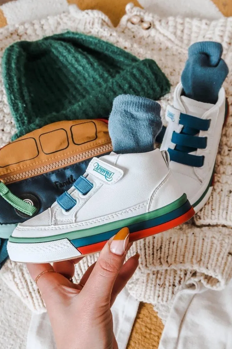 Chłopięce>Boto Dziecięce Wysokie Trampki Ze Ściągaczem Biało Granatowe Baxter