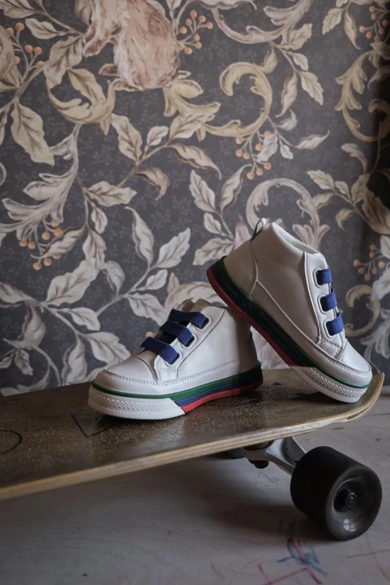 Chłopięce>Boto Dziecięce Wysokie Trampki Ze Ściągaczem Biało Granatowe Baxter