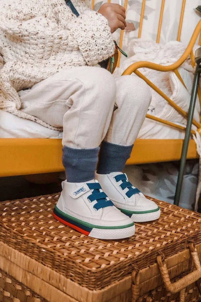 Chłopięce>Boto Dziecięce Wysokie Trampki Ze Ściągaczem Biało Granatowe Baxter