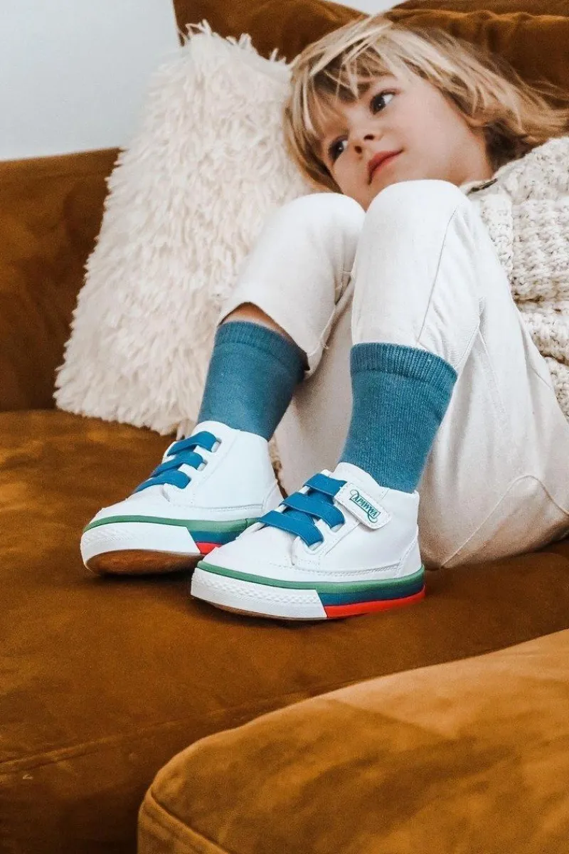 Chłopięce>Boto Dziecięce Wysokie Trampki Ze Ściągaczem Biało Granatowe Baxter