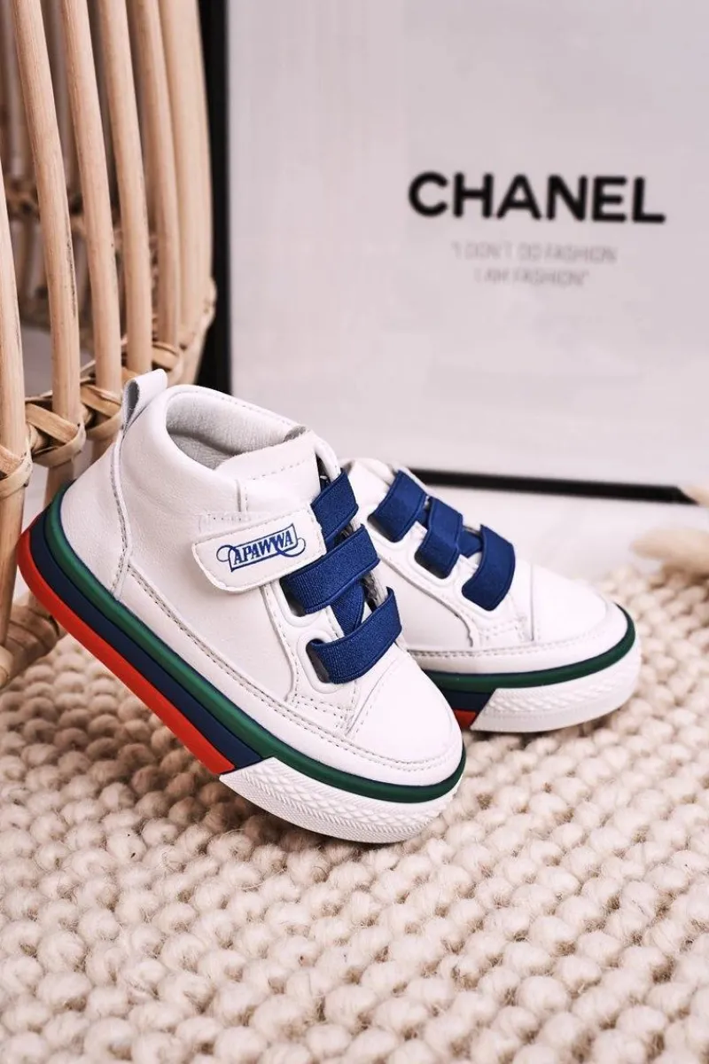 Chłopięce>Boto Dziecięce Wysokie Trampki Ze Ściągaczem Biało Granatowe Baxter