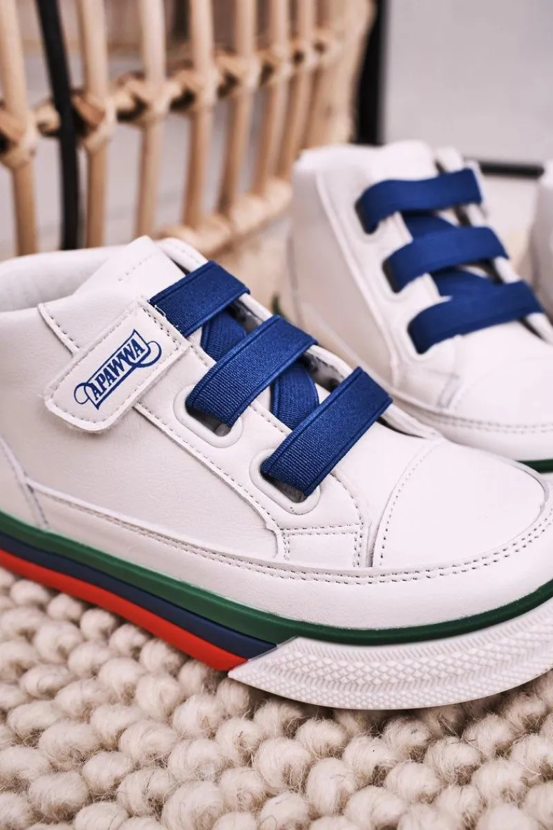 Chłopięce>Boto Dziecięce Wysokie Trampki Ze Ściągaczem Biało Granatowe Baxter