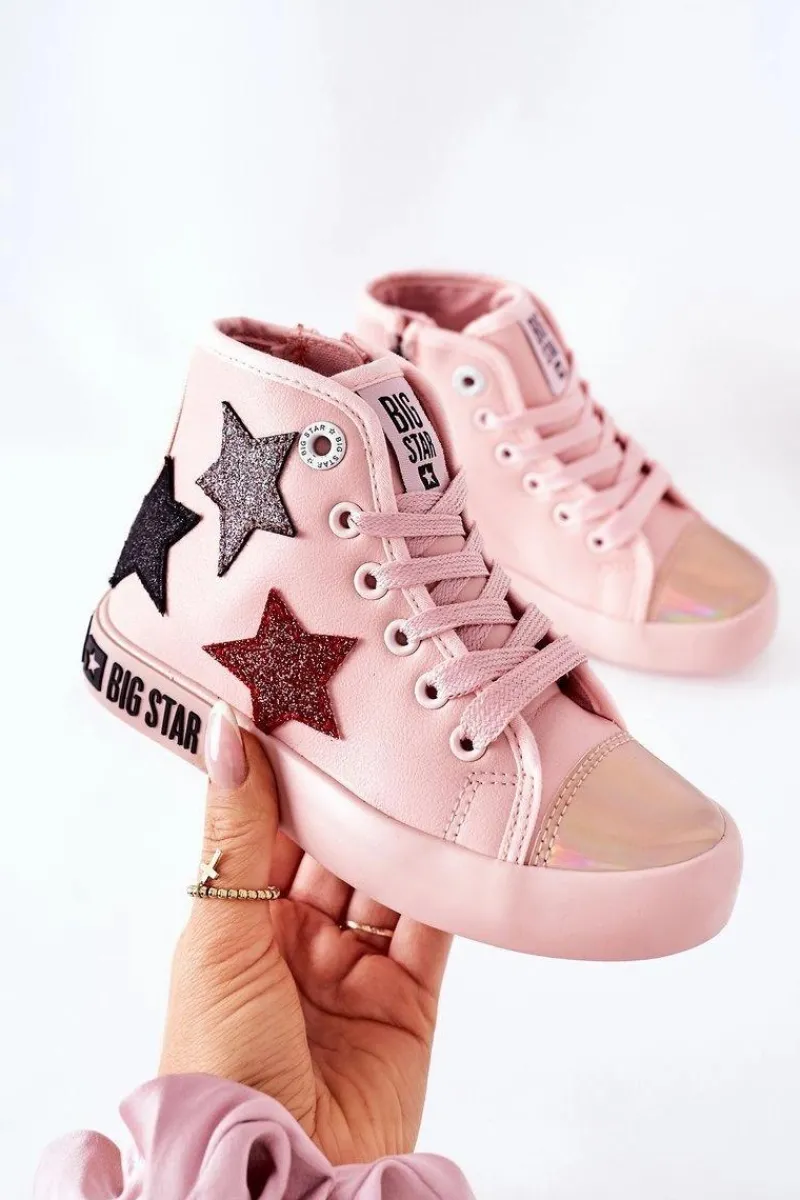 Clearance Big Star Shoes Dziecięce Wysokie Trampki Z Suwakiem BIG STAR II374030 Różowe