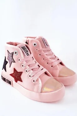 Clearance Big Star Shoes Dziecięce Wysokie Trampki Z Suwakiem BIG STAR II374030 Różowe