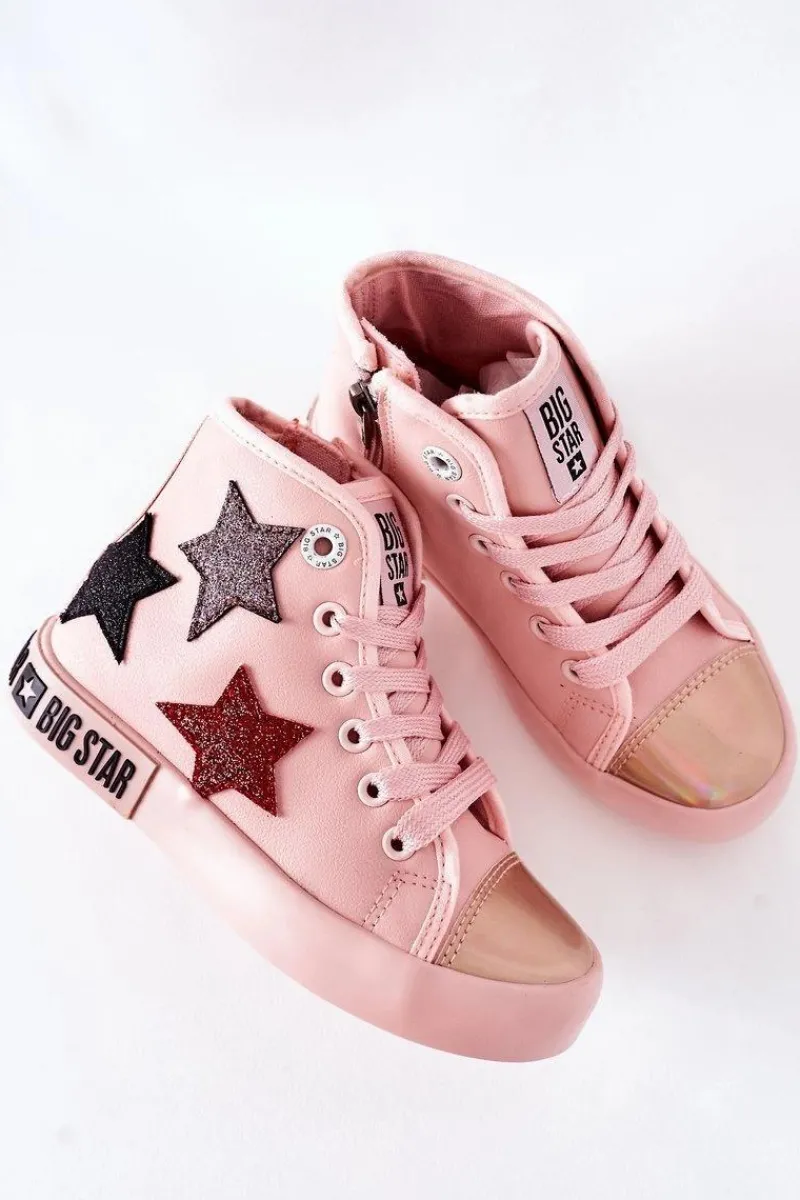 Clearance Big Star Shoes Dziecięce Wysokie Trampki Z Suwakiem BIG STAR II374030 Różowe