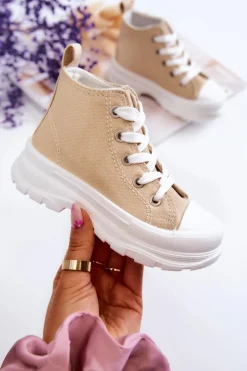 Chłopięce|Dziewczęce>Boto Dziecięce Wysokie Trampki Wiązane Beżowe Freeze