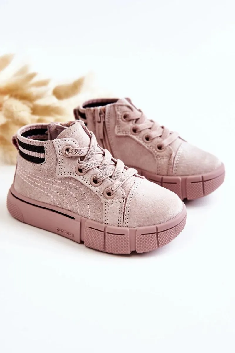 Dziewczęce>Boto Dziecięce Wysokie Trampki Na Suwak Różowe Boone