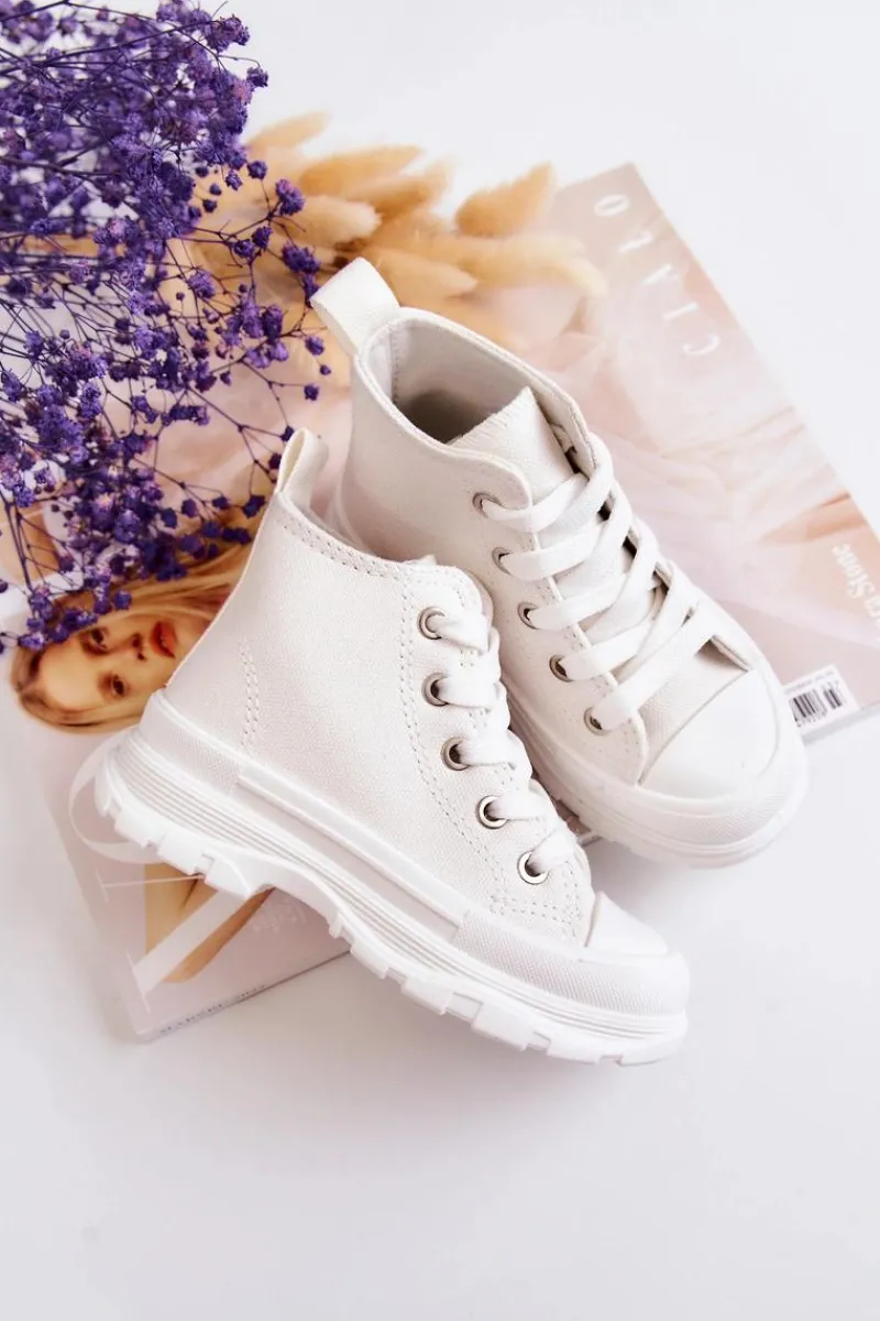 Boto Dziecięce Wysokie Trampki Wiązane Białe Freeze