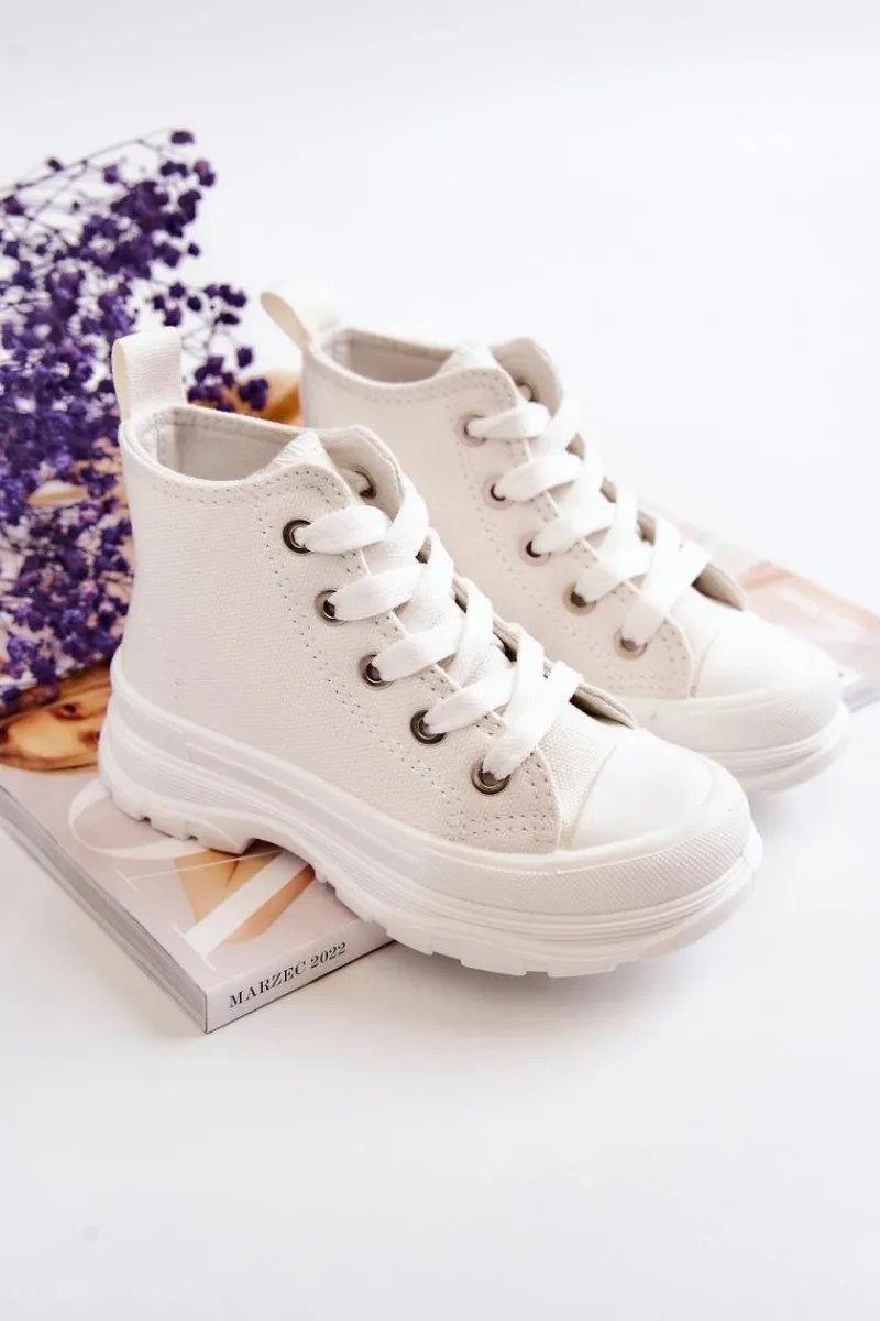 Boto Dziecięce Wysokie Trampki Wiązane Białe Freeze