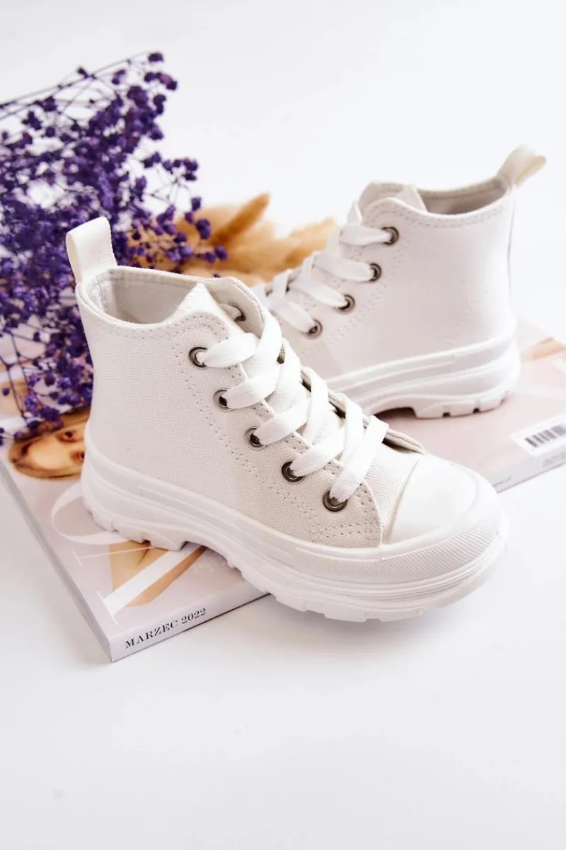 Boto Dziecięce Wysokie Trampki Wiązane Białe Freeze