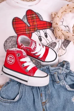 Chłopięce|Dziewczęce>Big Star Shoes Dziecięce Wysokie Trampki Z Suwakiem BIG STAR HH374190 Czerwone Czerwony