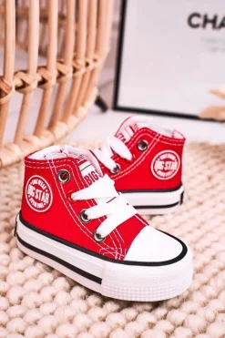 Chłopięce|Dziewczęce>Big Star Shoes Dziecięce Wysokie Trampki Z Suwakiem BIG STAR HH374190 Czerwone Czerwony