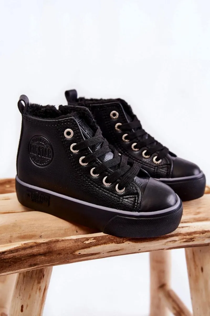 Discount Dziecięce Wysokie Trampki Na Suwak Big Star KK374228 Czarne Dzieci Chłopięce|Dziewczęce