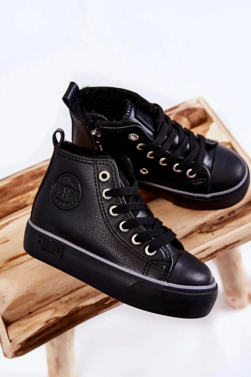 Discount Dziecięce Wysokie Trampki Na Suwak Big Star KK374228 Czarne Dzieci Chłopięce|Dziewczęce