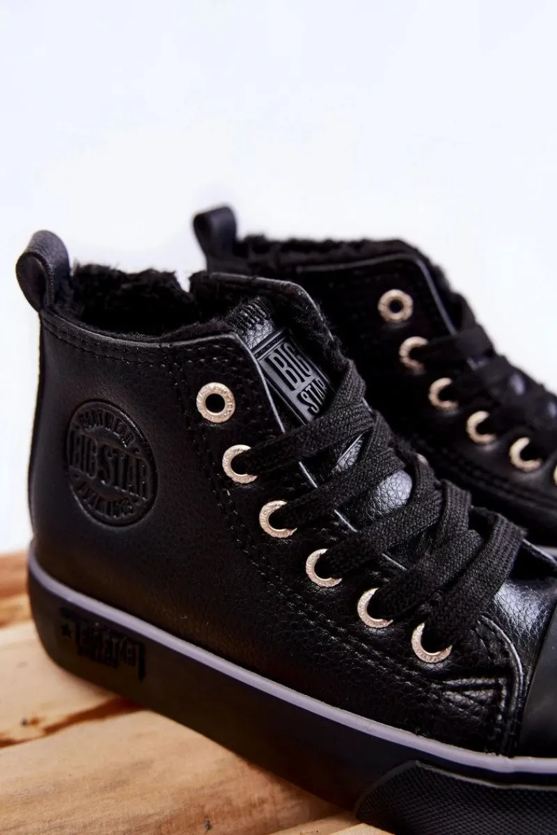Discount Dziecięce Wysokie Trampki Na Suwak Big Star KK374228 Czarne Dzieci Chłopięce|Dziewczęce